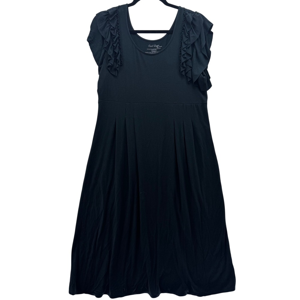 Soma Cool Days Women's M Black Knit Dress Ruffle Sleeve‎ Pleated Knee Length